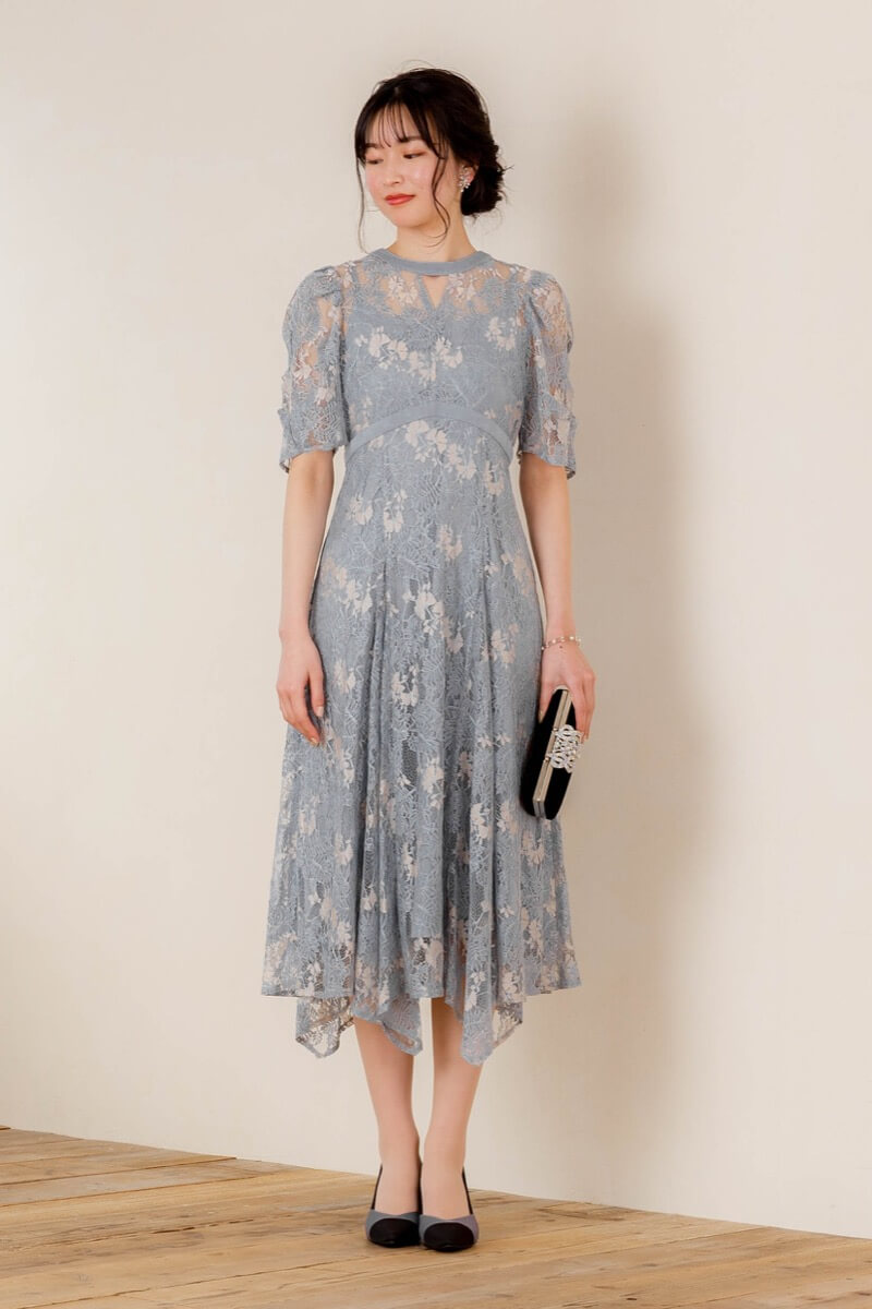 ブルーのリーフ柄レースドレス | Dorry doll | M | 結婚式パーティーの