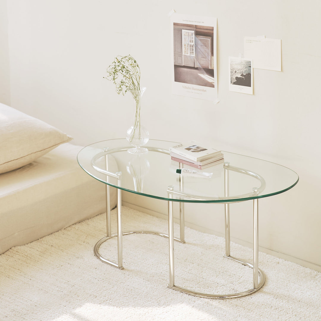 通販】Roomnhome｜ペブルテーブル｜韓国インテリア 家具 ガラス ロー