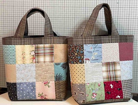 四角つなぎのトートバッグ : パッチワークを始めましょう