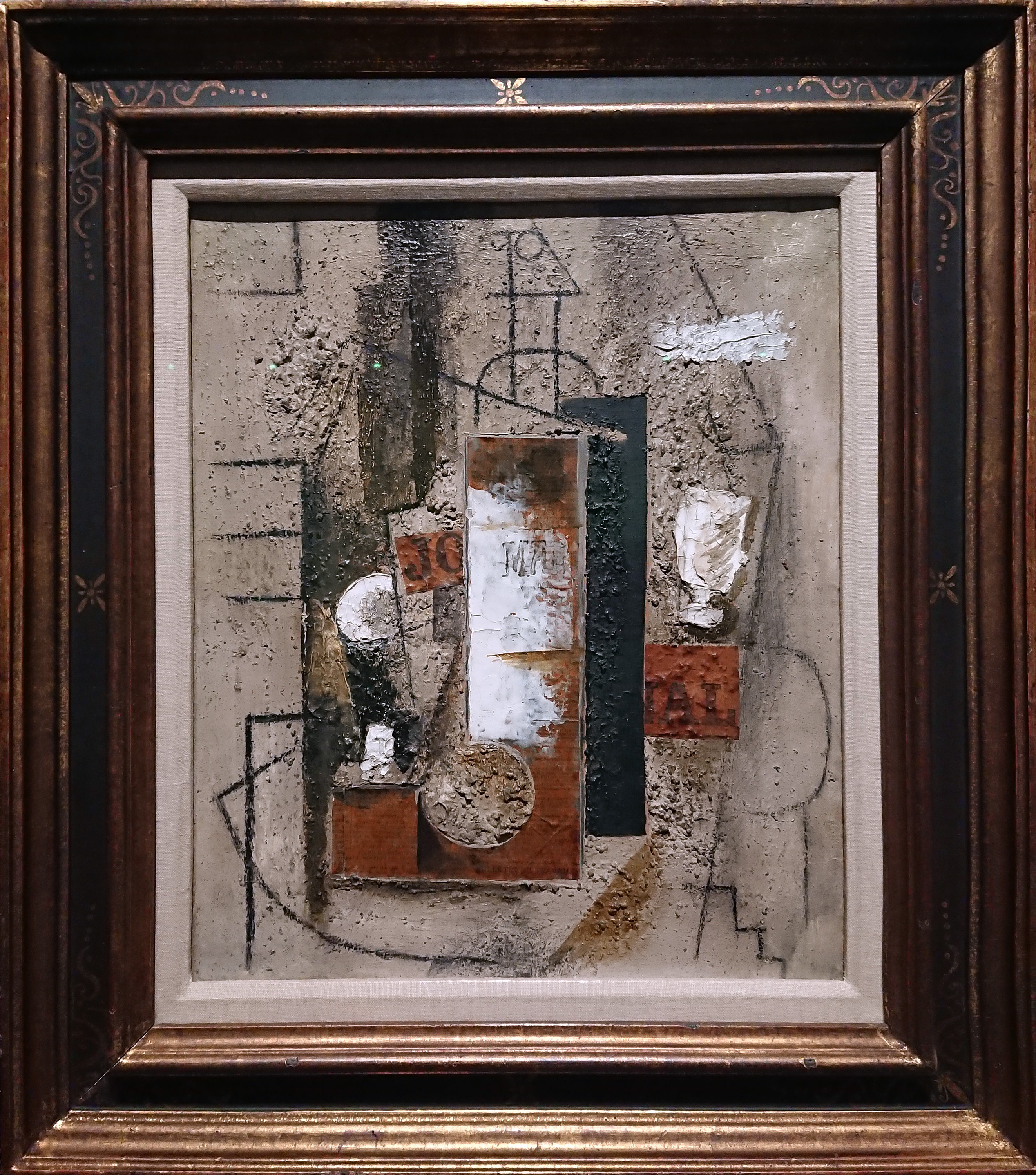 ピカソ： ブルゴーニュのマール瓶、グラス、新聞紙｜抽象絵画の覚醒と