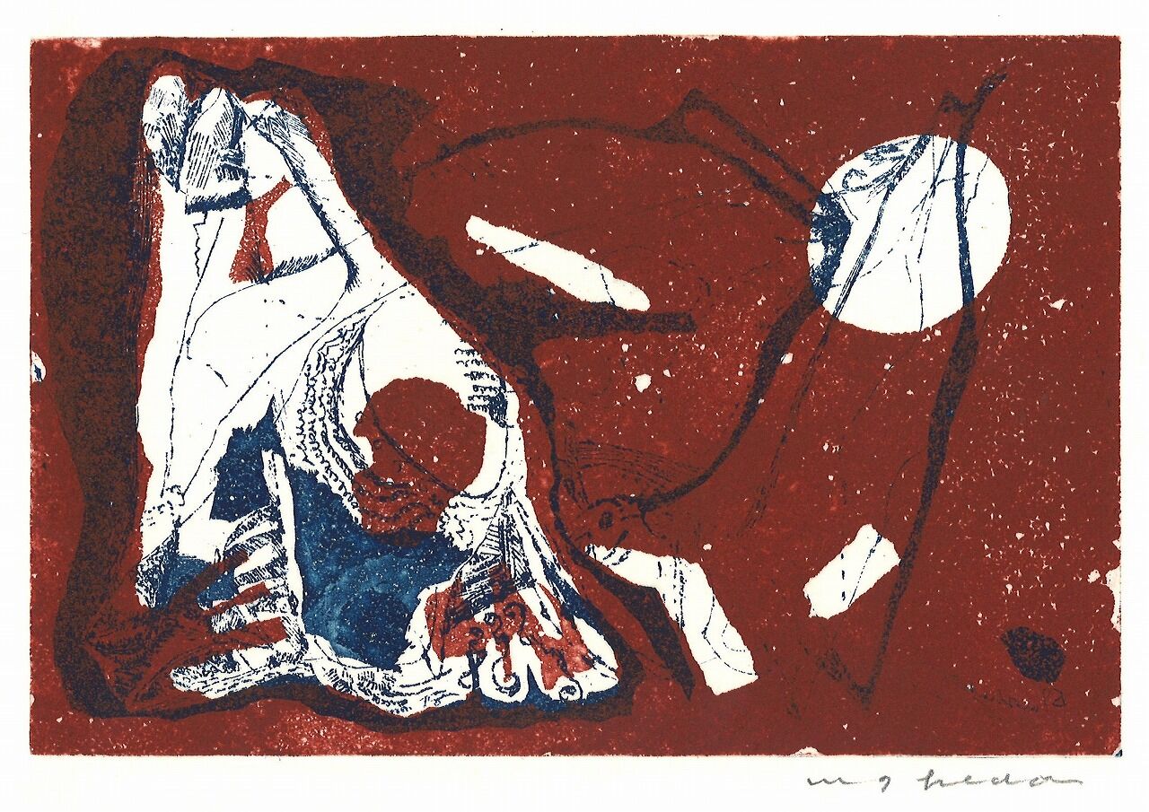 池田満寿夫の初期銅版画「白い岩石」と代表作「聖なる手1