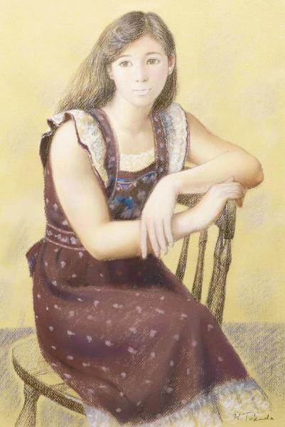 徳田宏行【美人画】肉筆パステル画 直筆サインあり 徳田宏行【美人画