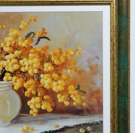 イタリア製 輸入雑貨 額絵 アートフレーム ミモザ アンティーク風