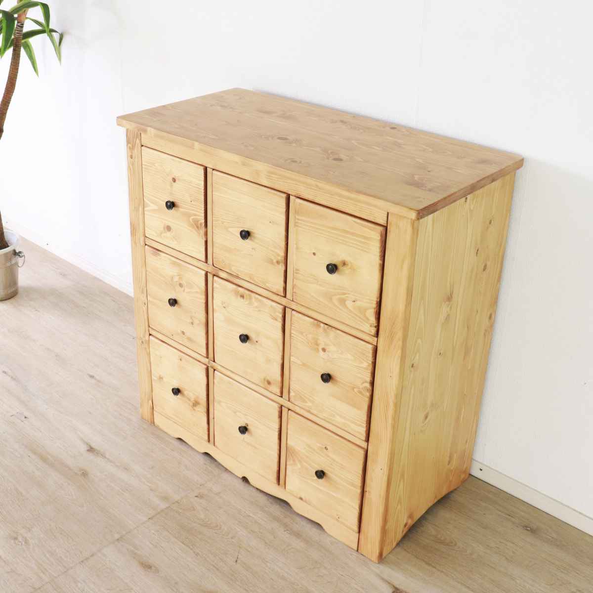 チェスト 3段9杯 多引出し カントリー調 パイン材 幅90cm （ 収納 家具