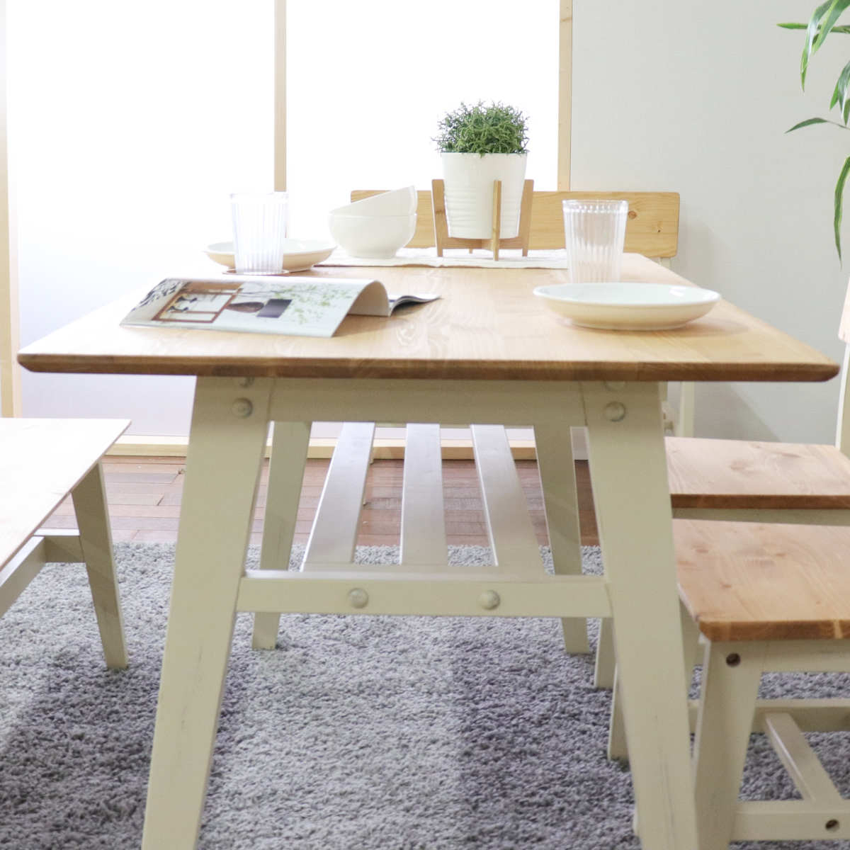 ダイニングテーブル 4人掛け 天然木 ヴィンテージ風 幅140cm （ 木製