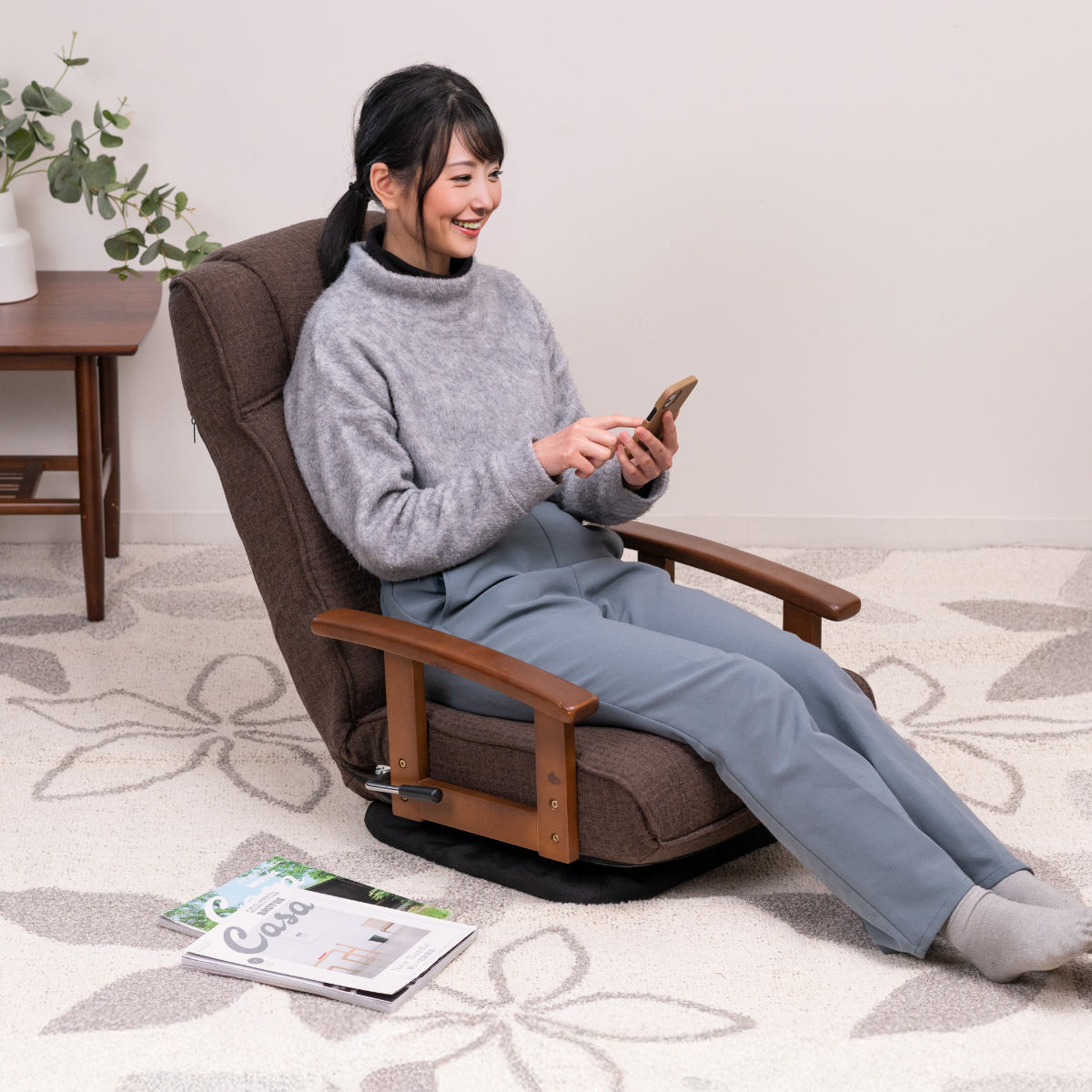 座椅子 回転式 座面高23cm 14段階リクライニング ハイバックタイプ