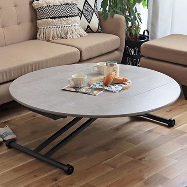 テーブル 高さ調整 幅120cm コンクリート調 センターテーブル 昇降式