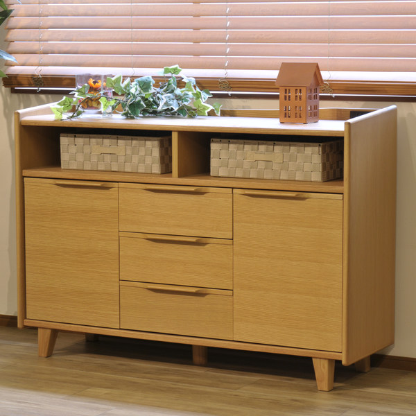 リビングボード 北欧風 サイドキャビネット 天然木 幅120cm （ 開梱