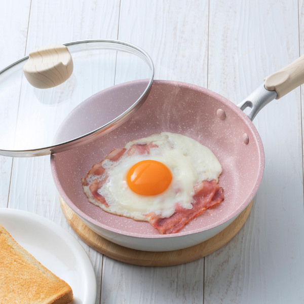 フライパン 20cm IH対応 ガラス蓋付き 魅せるフライパン ピンク