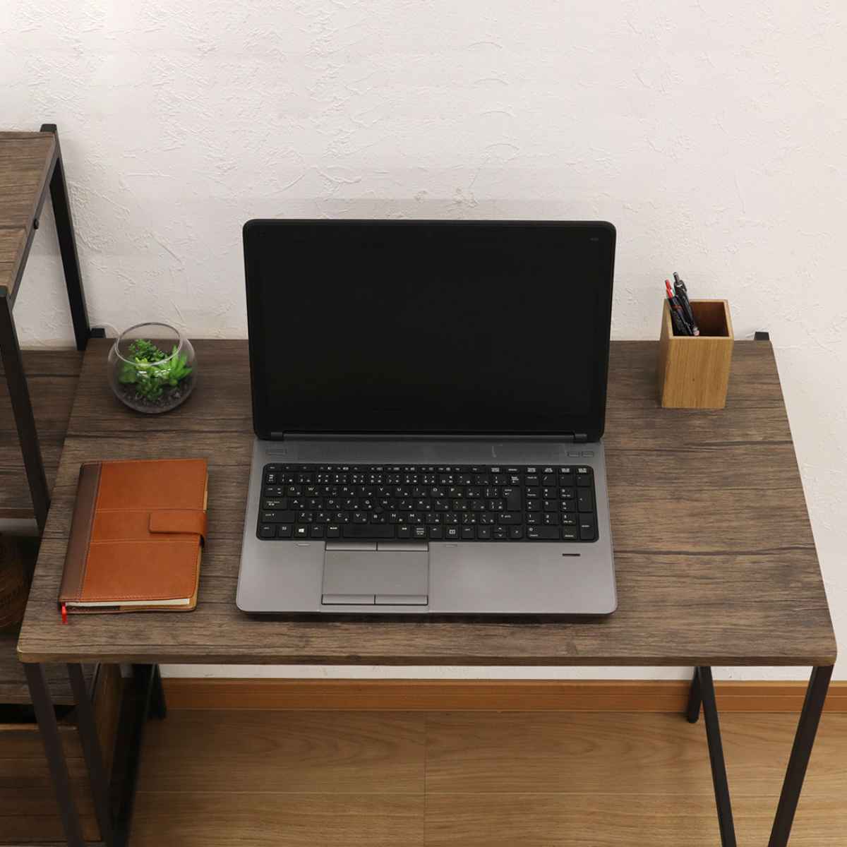 デスク 幅80cm 木目調 スチールフレーム （ パソコンデスク 机 つくえ