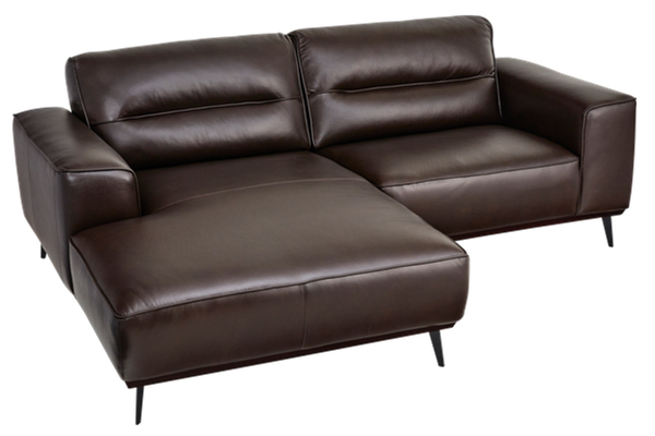 カウチソファ 左カウチ 幅214cm レザー 本革 肘掛 スチール脚 高級