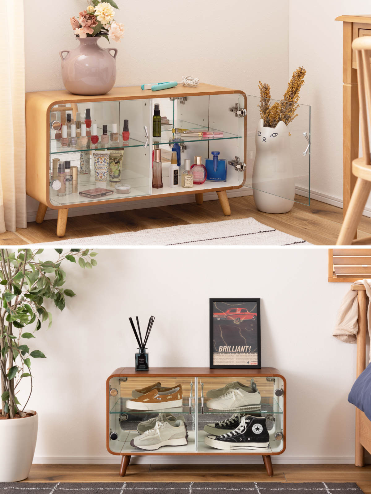 コレクションラック ロータイプ ショーケース 背面ガラス 約幅80cm