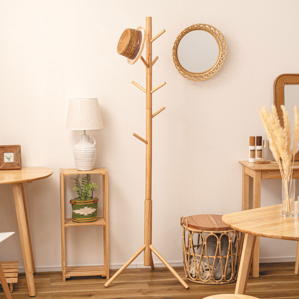 ポールハンガー 天然木 北欧風 幅50cm （ コートハンガー 木製