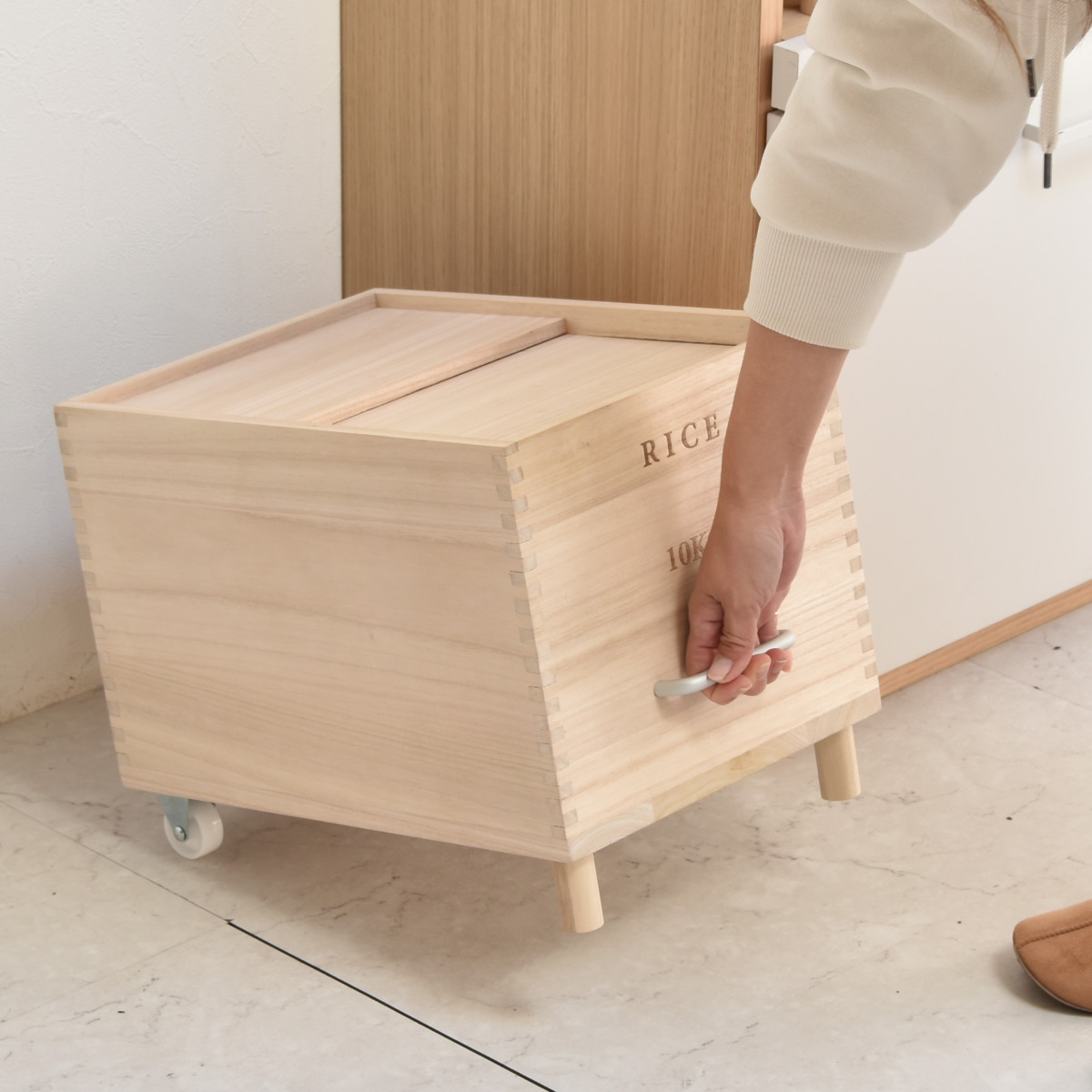 米びつ 10kg Rice キャスター付き （ 米櫃 桐 木製 天然木 調湿 防虫