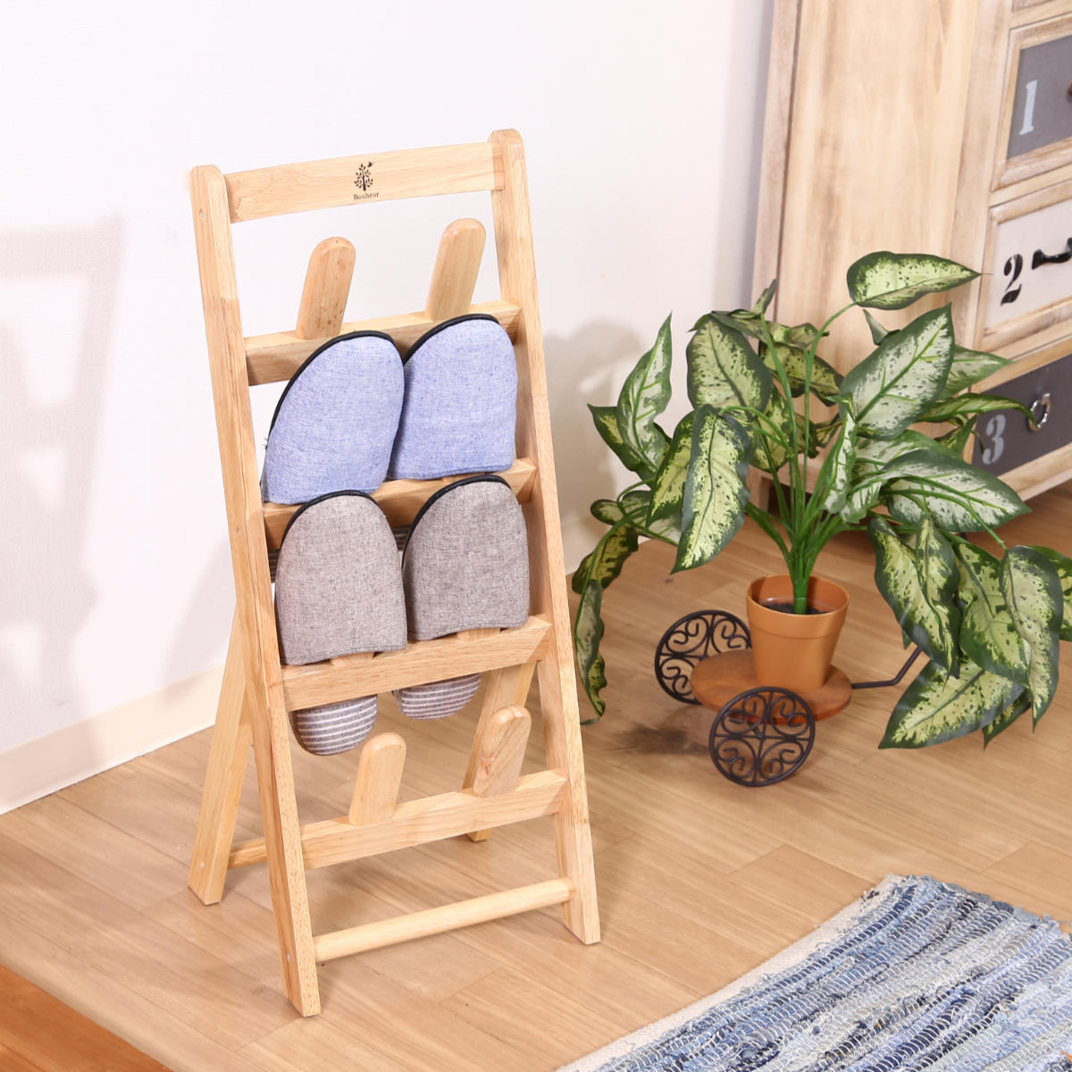 スリッパラック 4足分 ボヌール 木製 （ スリッパ スリッパスタンド