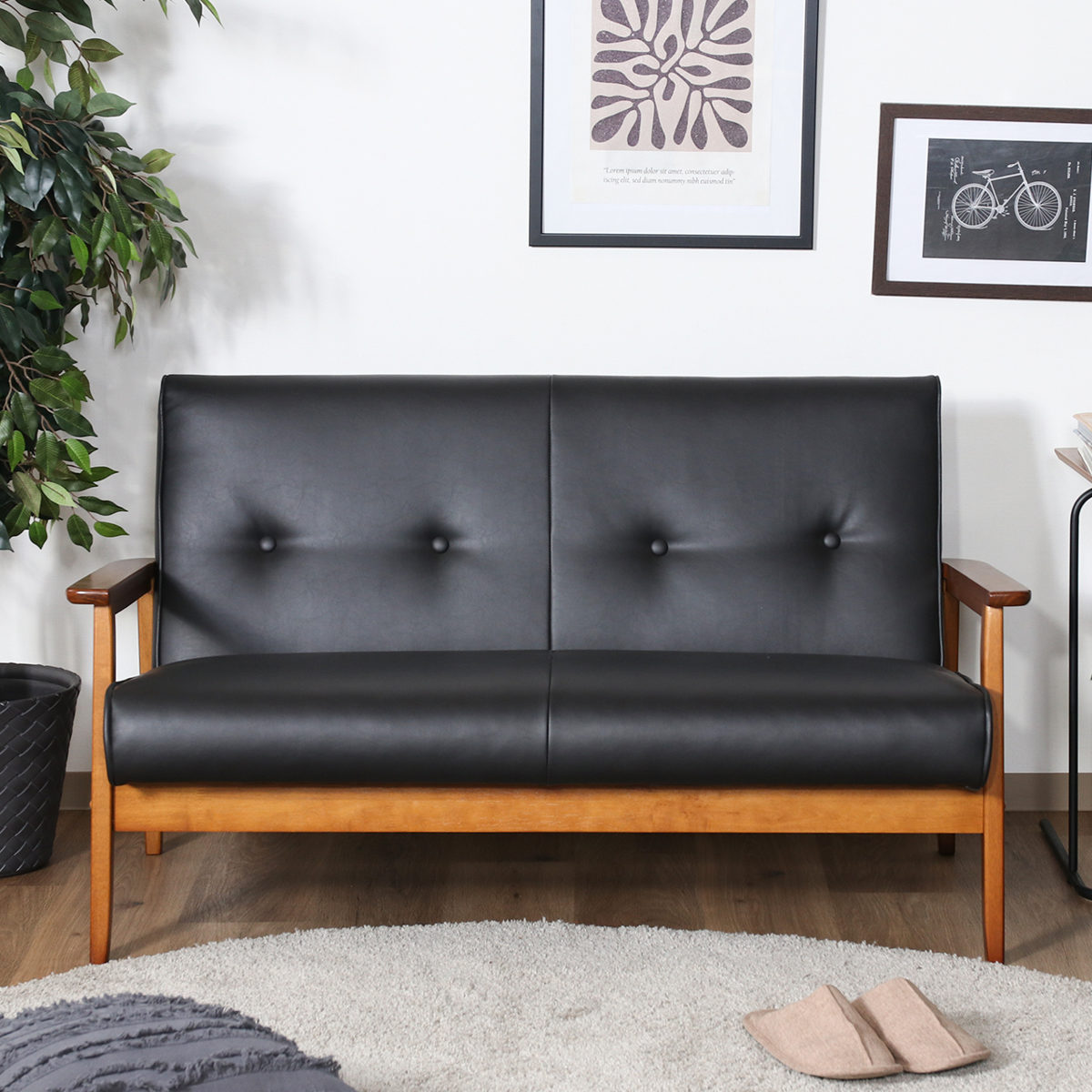 ソファ 2人掛け 幅128cm バイキャストPUソファ ミート （ レザー調