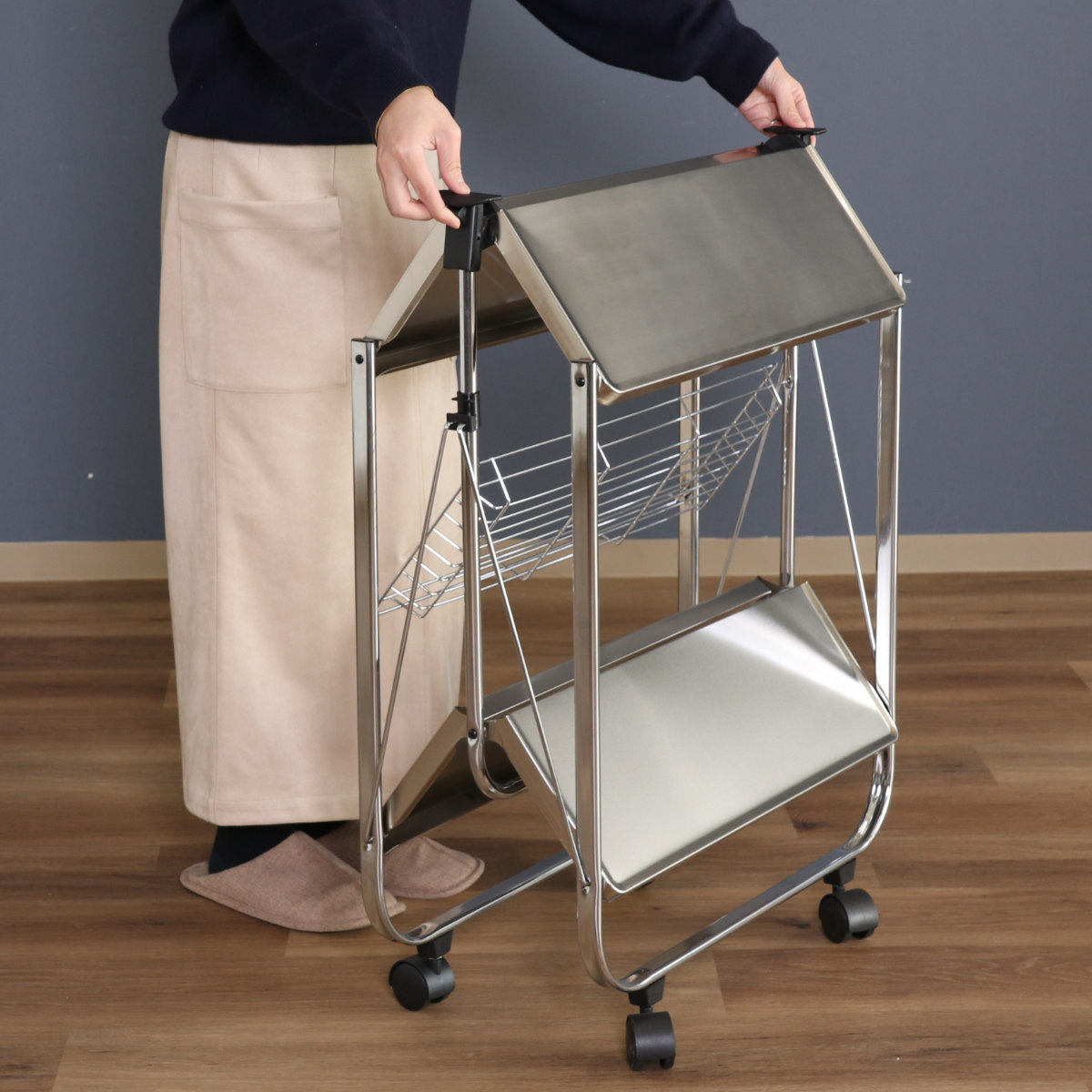 キッチンワゴン スタイリッシュフォールディングワゴン （ キャスター