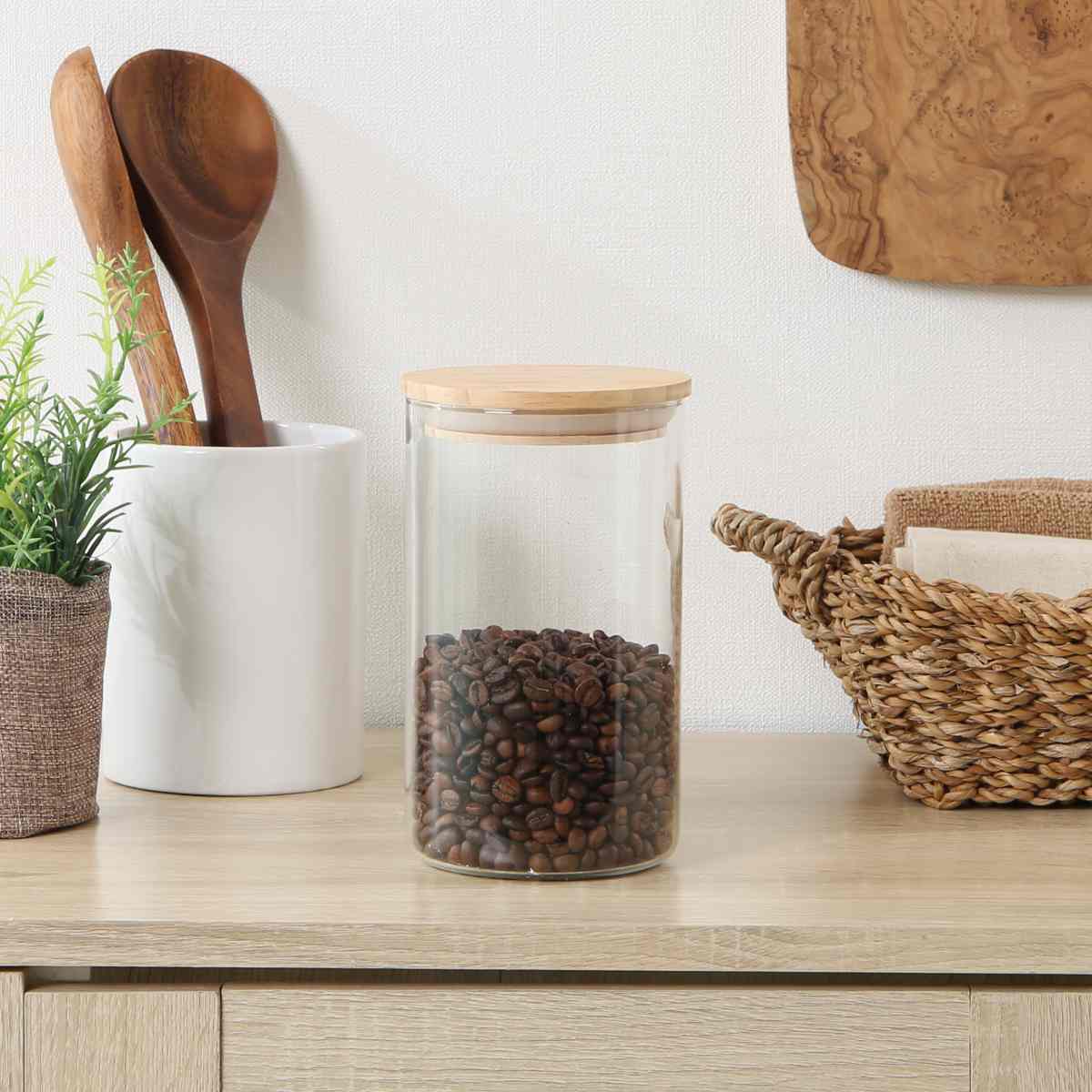 保存容器 1L 木蓋耐熱キャニスター （ ガラス 耐熱ガラス 密閉 木蓋