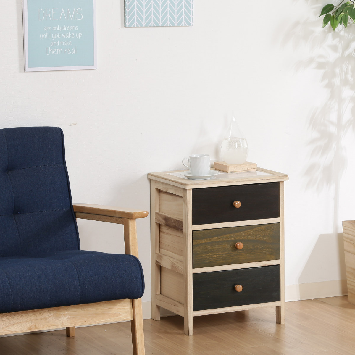 チェスト 幅40cm 3段 桐製 マルチカラフル タイルトップ （ 収納