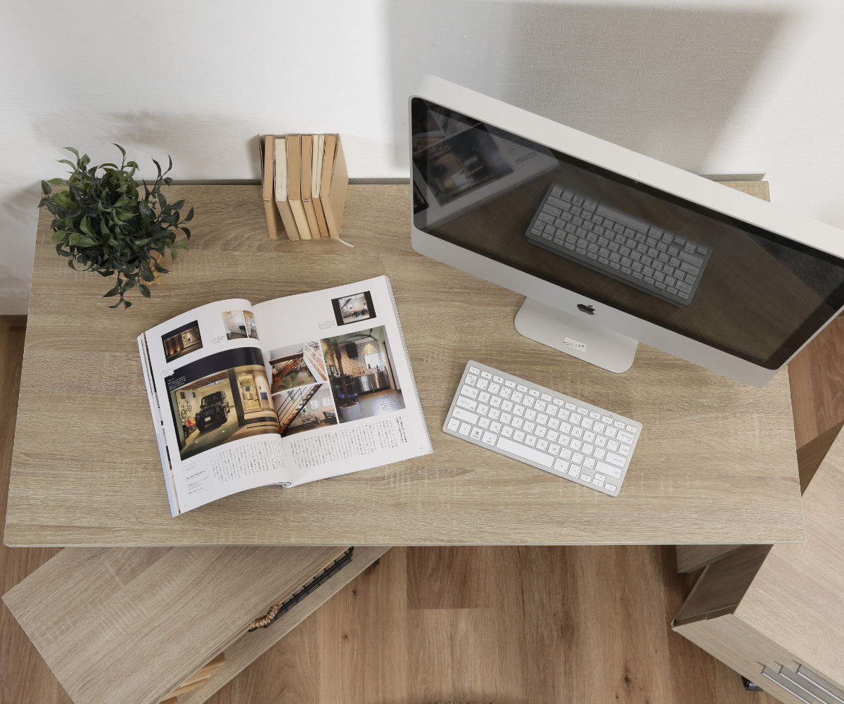 ワークデスク チェスト ラック 3点セット 幅120cm 木目調 （ パソコン