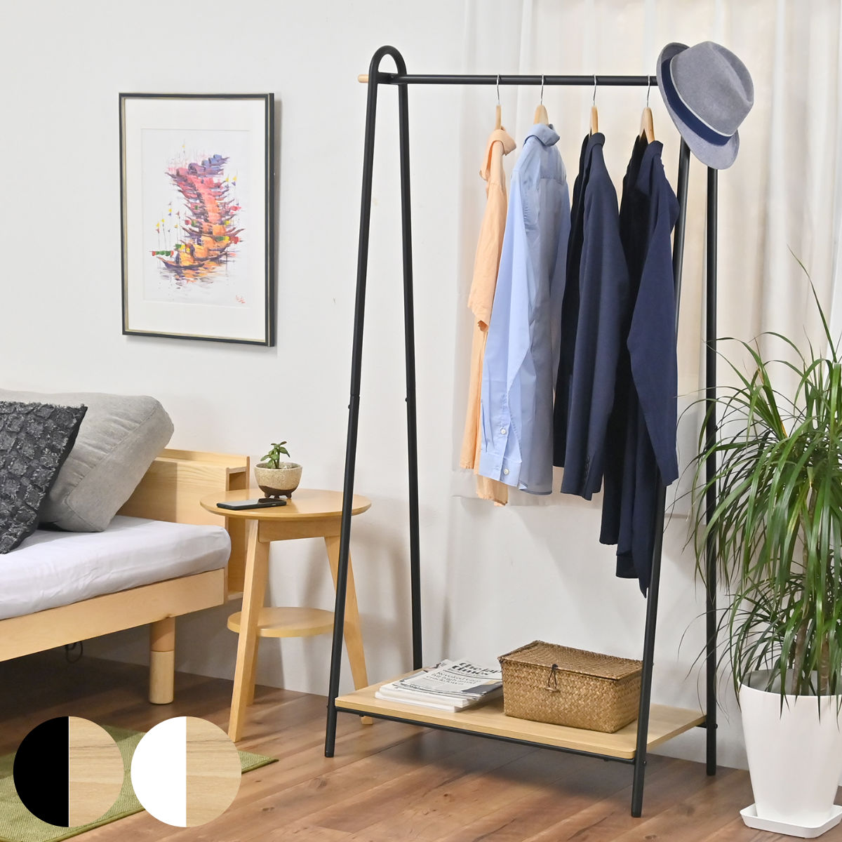 ハンガーラック 棚付 A型 スチールフレーム 幅92cm （ アジャスター