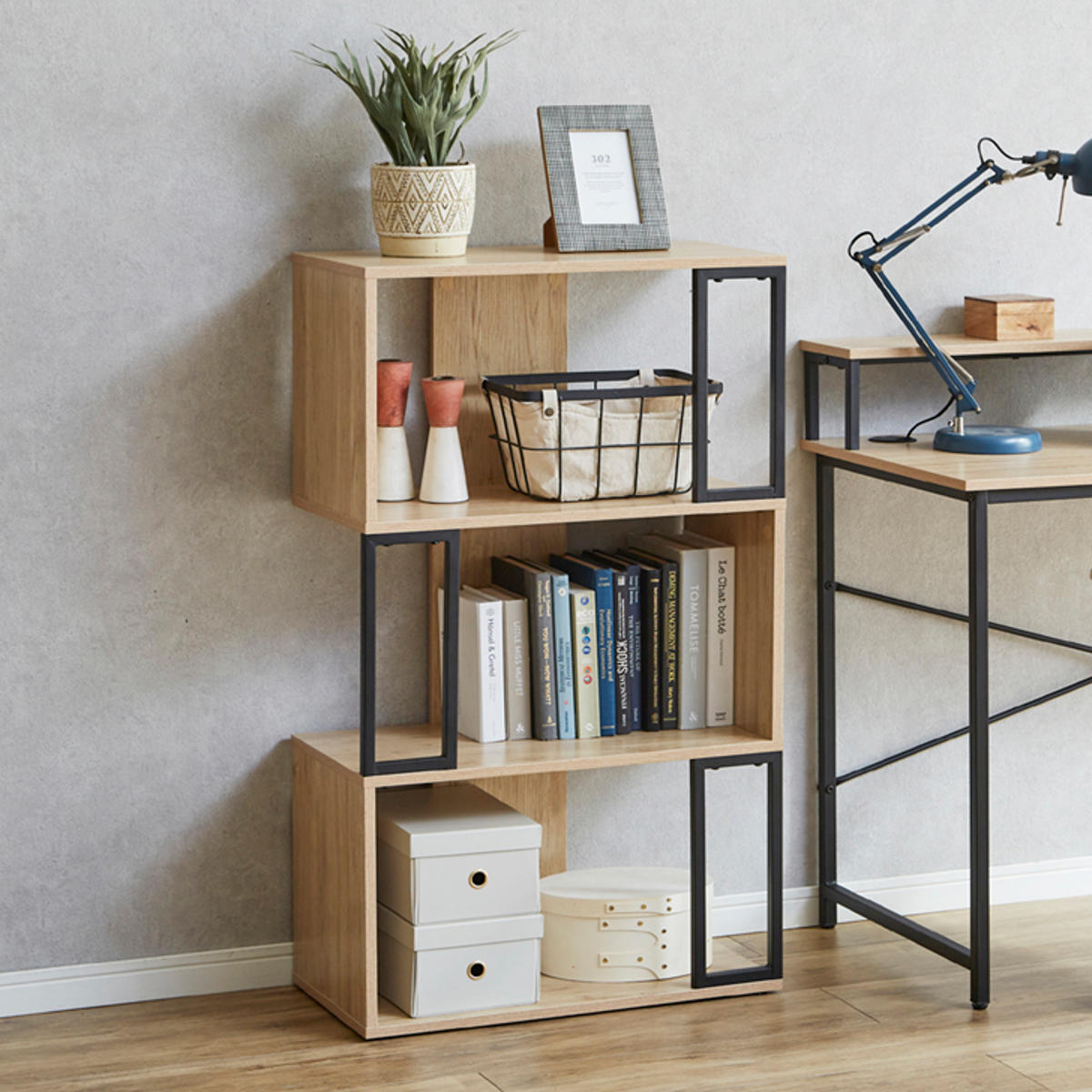 ディスプレイラック 幅60cm 3段 S字 木製 アイアン （ 棚 ラック 収納