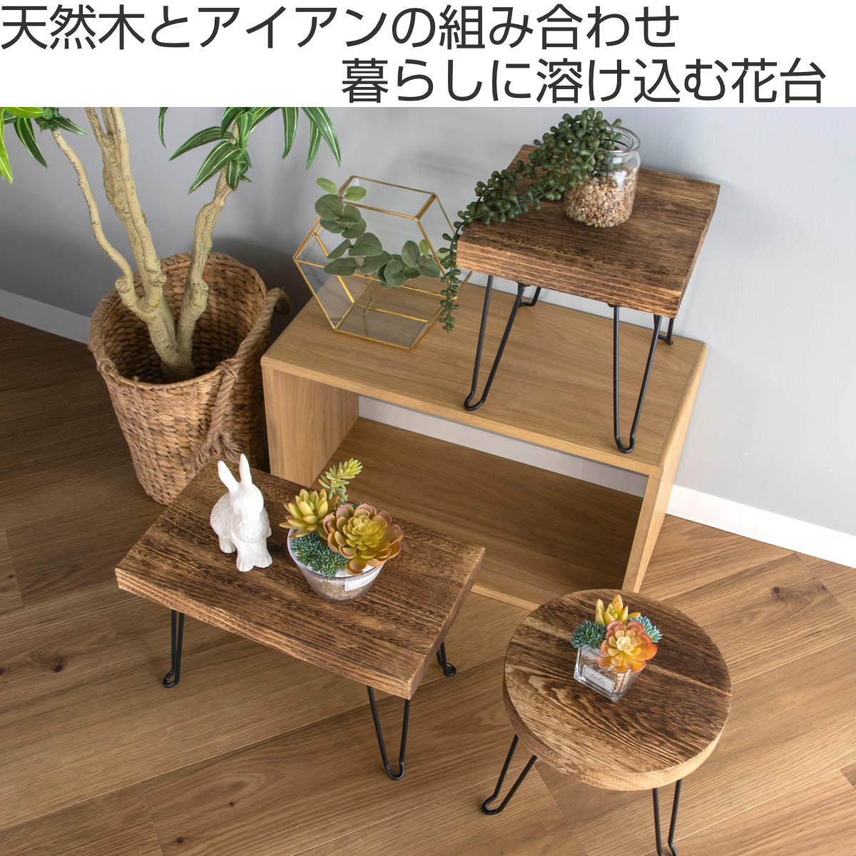 花台 プランタースタンド ピエニ ラウンドスタンド 木製 丸