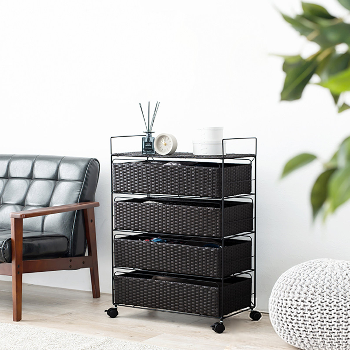 ランドリーチェスト 4段 幅60cm 高さ85cm キャスター付 引出し