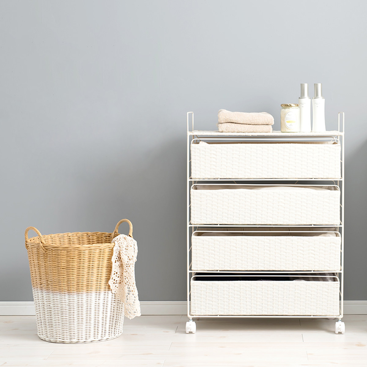 ランドリーチェスト 4段 幅60cm 高さ85cm キャスター付 引出し