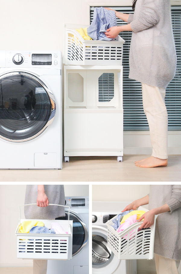 ランドリーボックス Clevan 2段 ランドリーラック 洗濯かご キャスター
