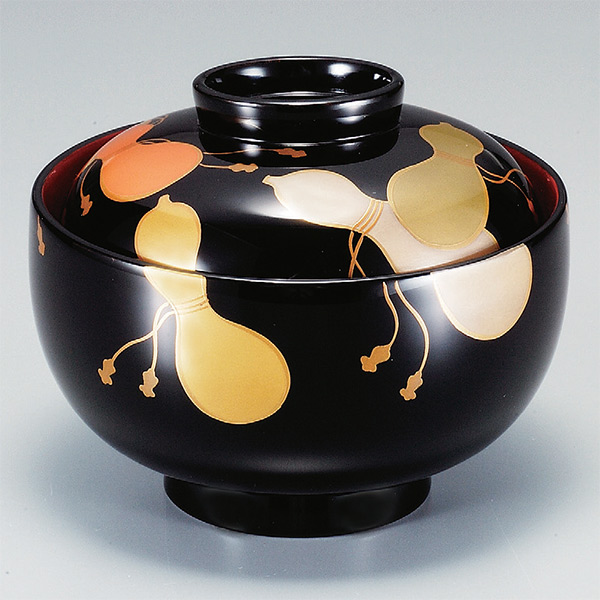 煮物椀 木製 布袋 黒内朱漆塗 六瓢 吸物椀 お椀 食器 漆塗 磨蒔絵