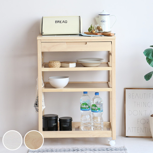 dショッピング |キッチンワゴン 4段 木製 引出し付 タイル天板 SOUP 幅