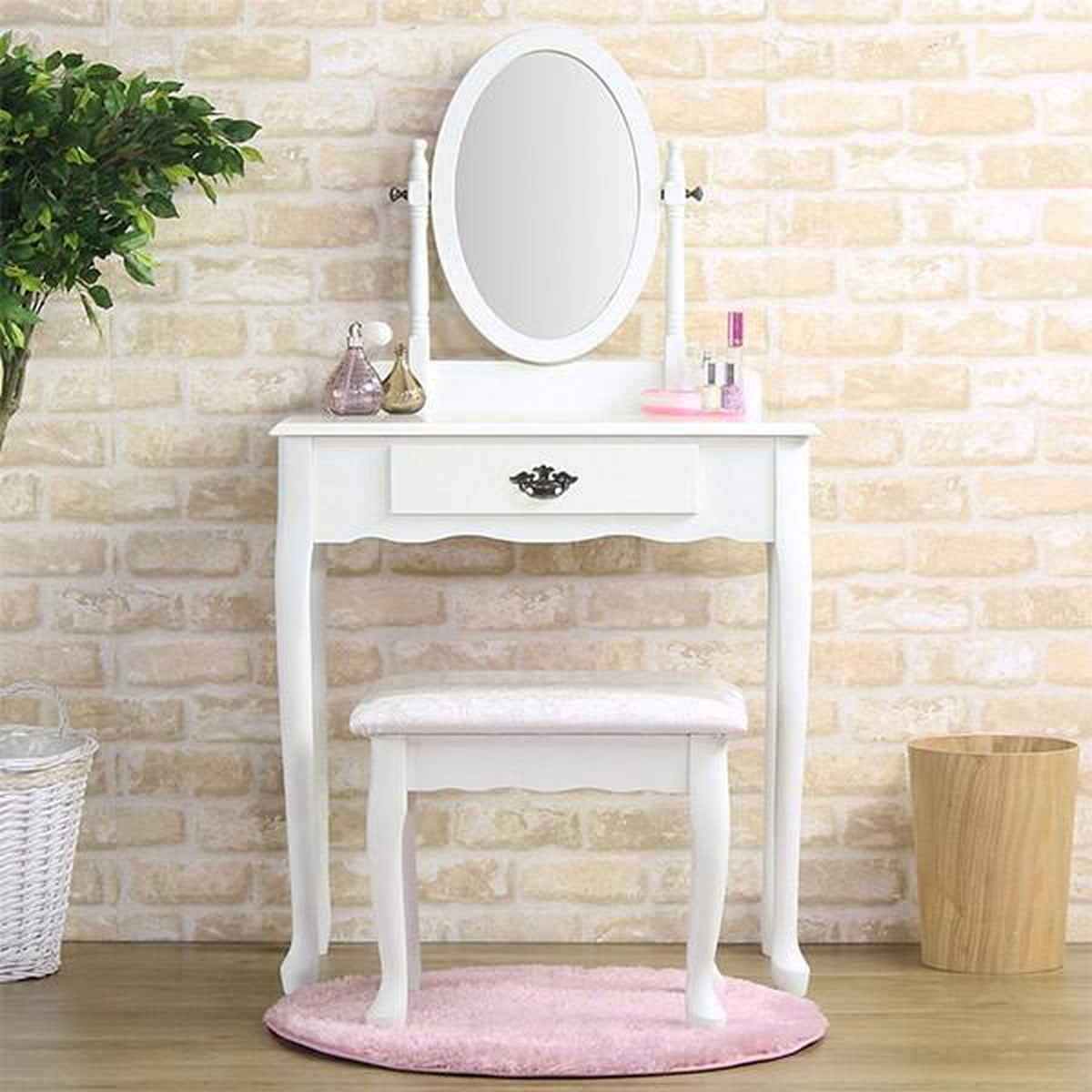 ドレッサー スツール付 アンティーク調 姫系 幅71.5cm （ 鏡台 化粧台