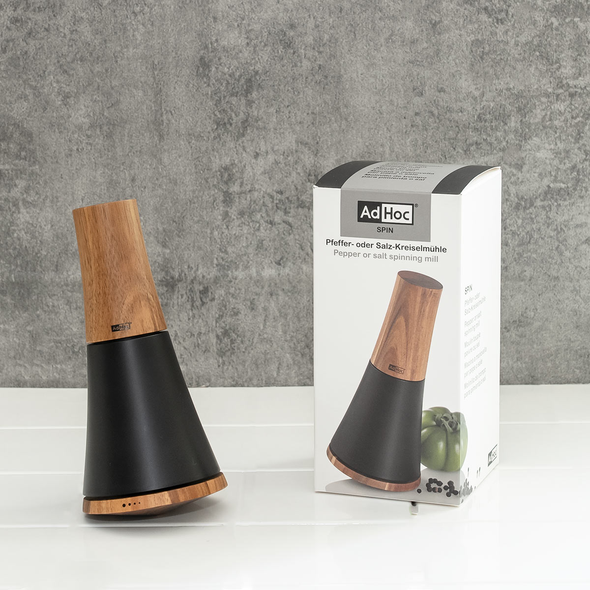 スパイスミル ソルト＆ペッパーミル SPIN AdHoc （ 手動 粗さ調節 塩