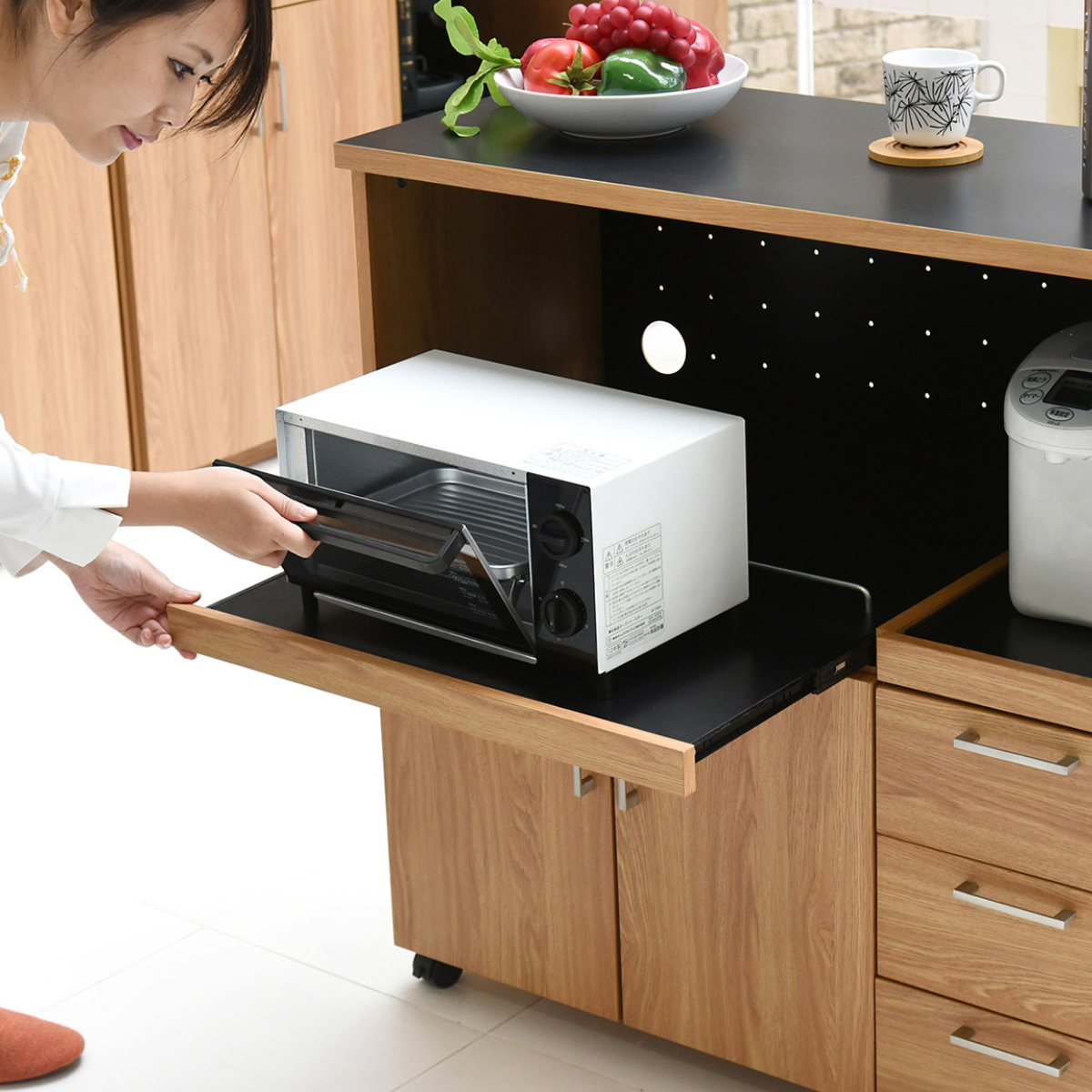 レンジ台 幅90cm キッチンラック キャスター付 北欧風 Keittio