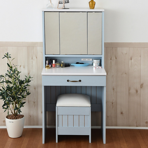 ドレッサー 幅60cm スツール付き 三面鏡 フレンチカントリー （ 鏡台