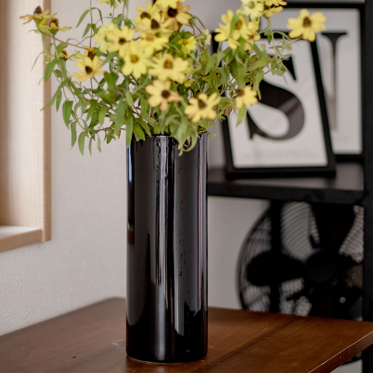 花瓶 モノトーンフラワーベース 陶器 直径10.5×高さ30cm （ フラワー