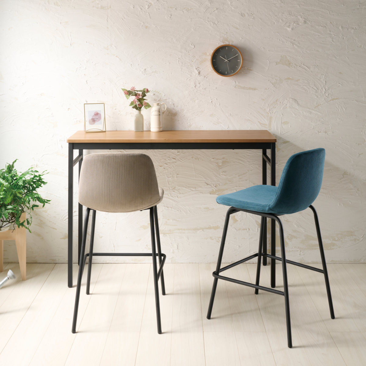 カウンターチェア 座面高58.5cm 背もたれ付き コーデュロイ