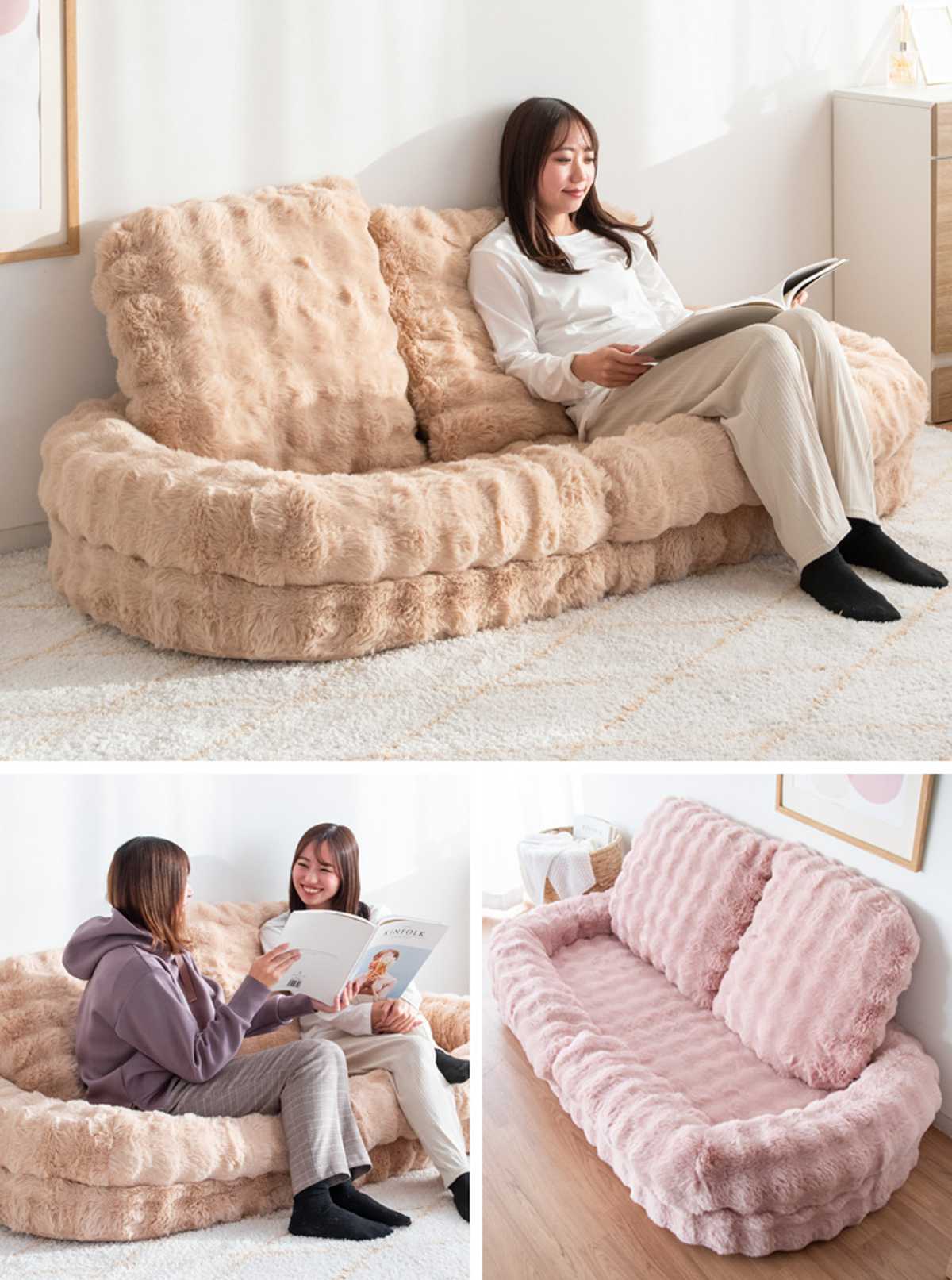 座椅子 1人用 大判サイズ 3way リクライニング18段階 ふわとろソファ