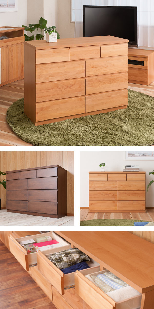 チェスト 4段 9杯 天然木 アルダー材 幅119.5cm （ 衣類収納 タンス