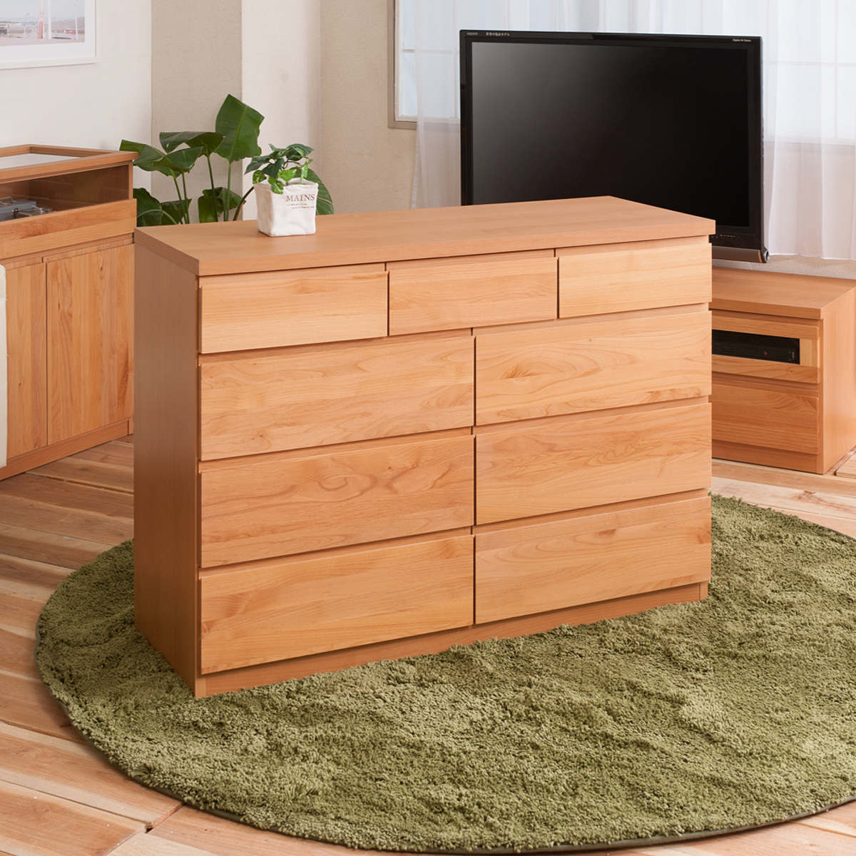 チェスト 4段 9杯 天然木 アルダー材 幅119.5cm （ 衣類収納 タンス