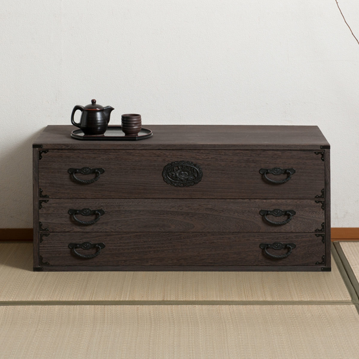 焼桐タンス 3段 民芸調 桐箪笥 日本製 幅100cm （ 桐タンス タンス