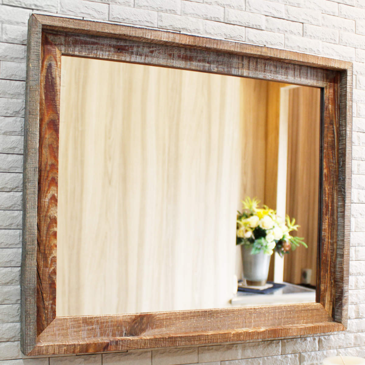 ウォールミラー 44.5×52.5cm ヴィンテージ 古木材 ウィンスロップ