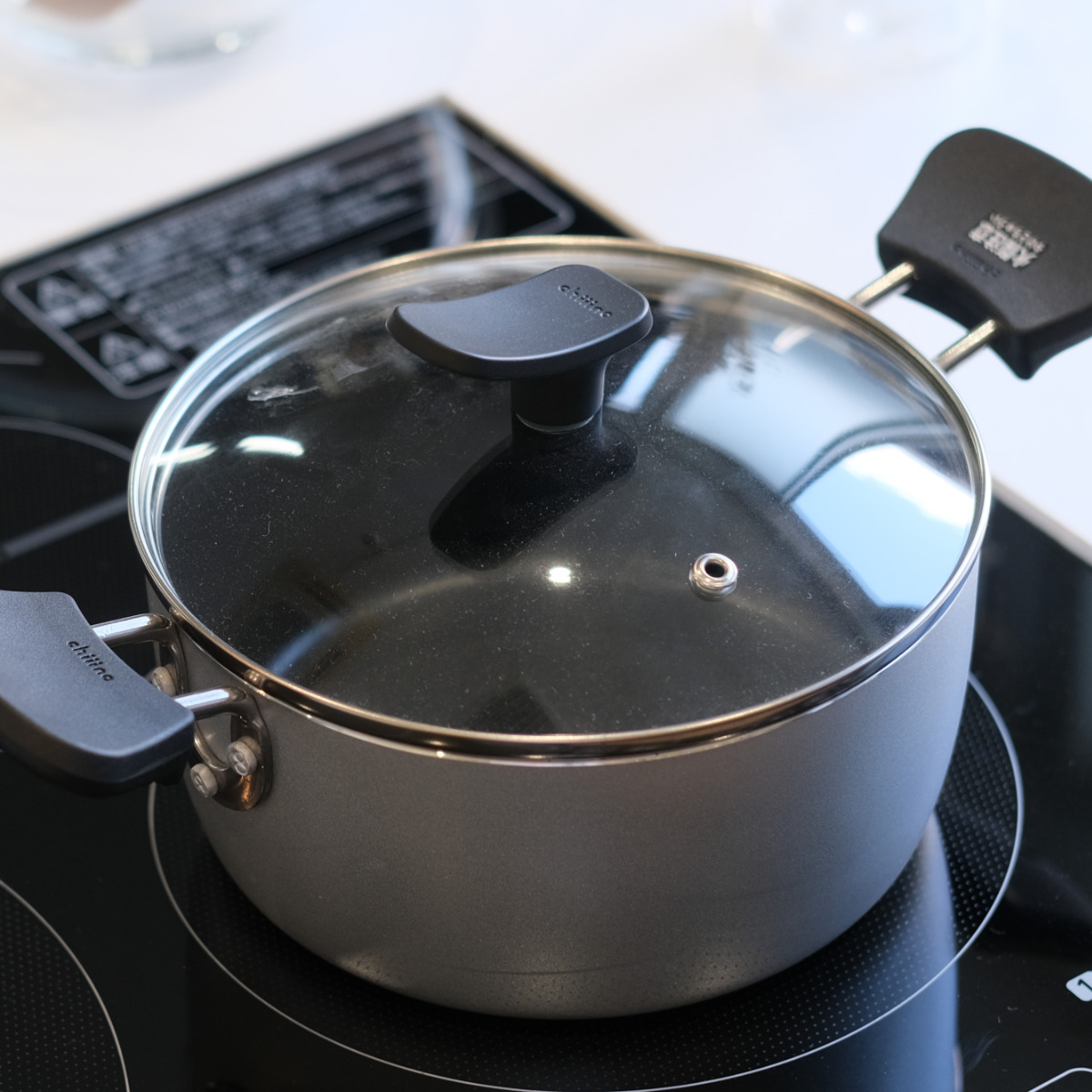 両手鍋 18cm IH対応 チーノ フッ素加工 ガラス蓋付き （ ガス火 IH ih