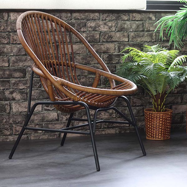 籐 座椅子 椅子 アイアン脚 ラタン製 籐家具 座面高40cm （ ラタン