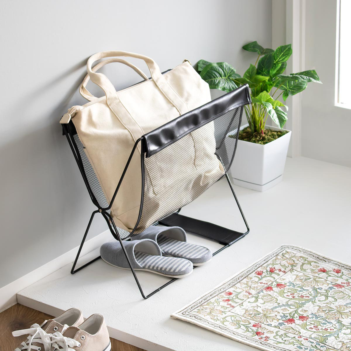 手荷物入れ レザー調ハンモック型 メッシュバスケット （ バスケット