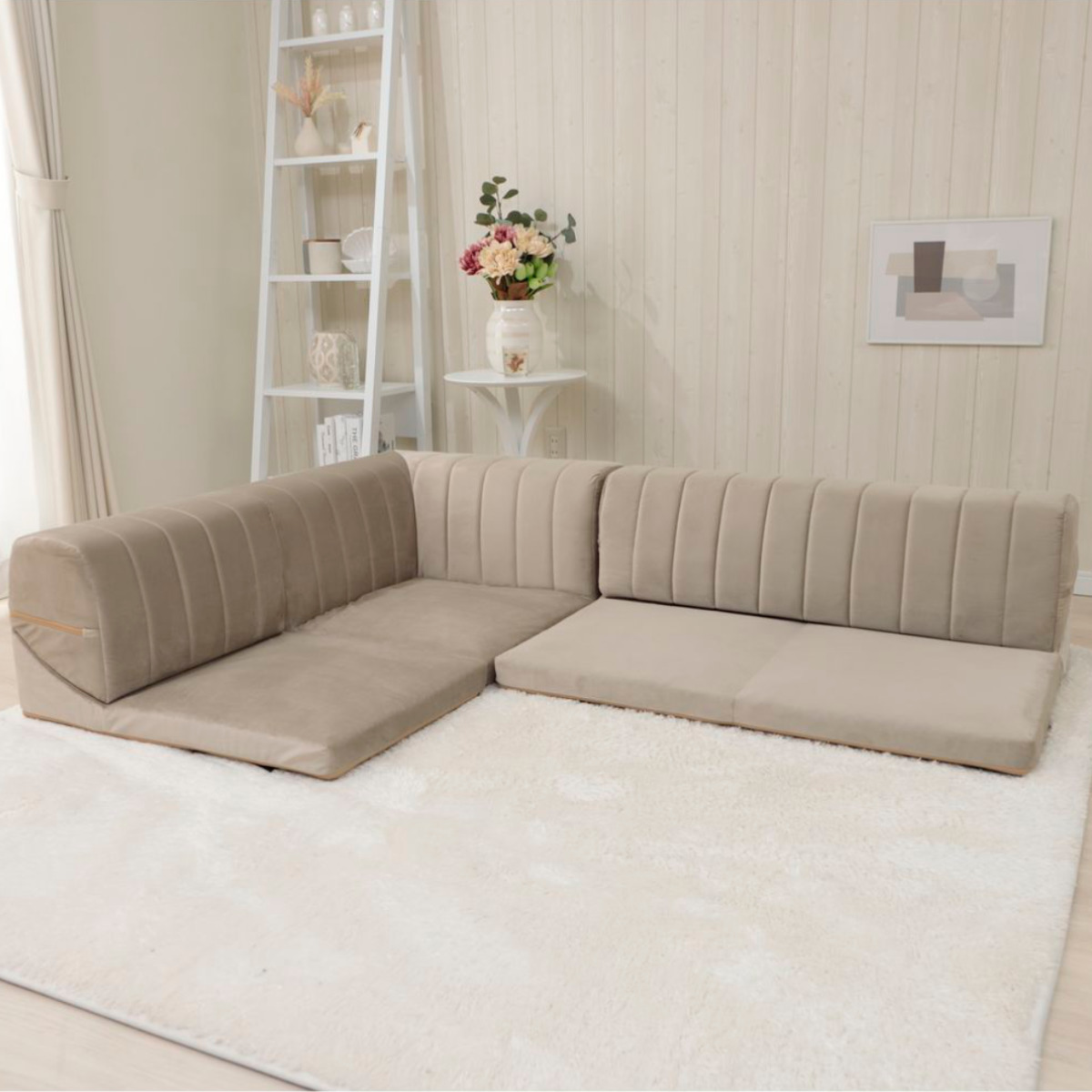 コーナーソファ 3点セット ベロア （ ローソファ フロア ソファー l字
