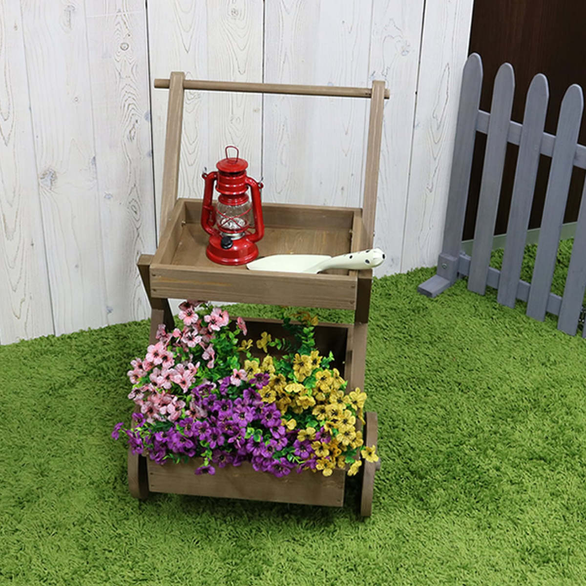 dショッピング |天然木製 ワゴン型 プランタースタンド （ フラワー