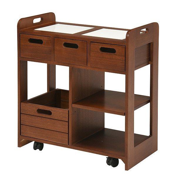 dショッピング |キッチンワゴン ロータイプ 天然木 タイルトップワゴン