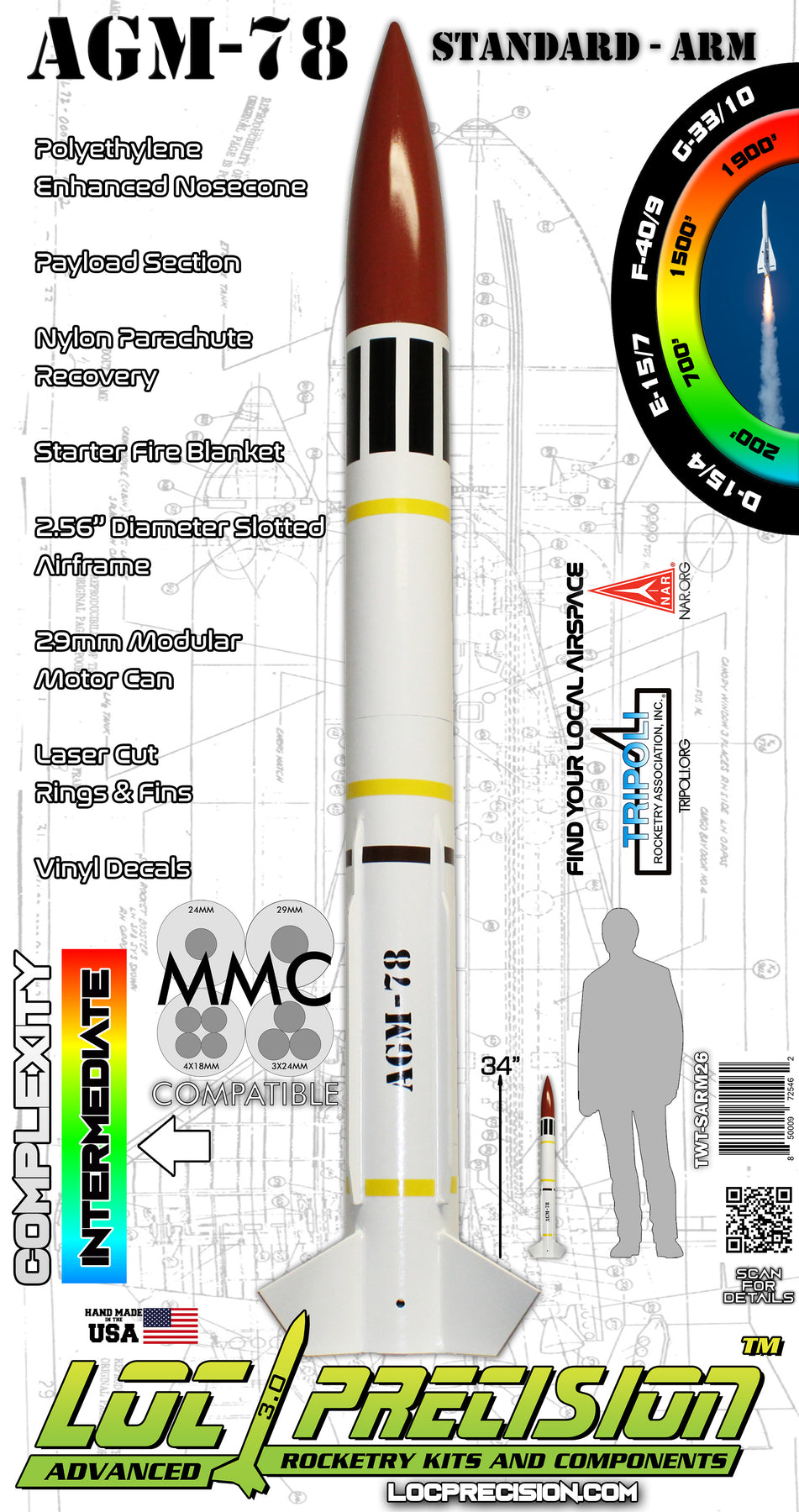 2.63 Standard Arm Rocket | Flying Model Rocket - LOC Precision